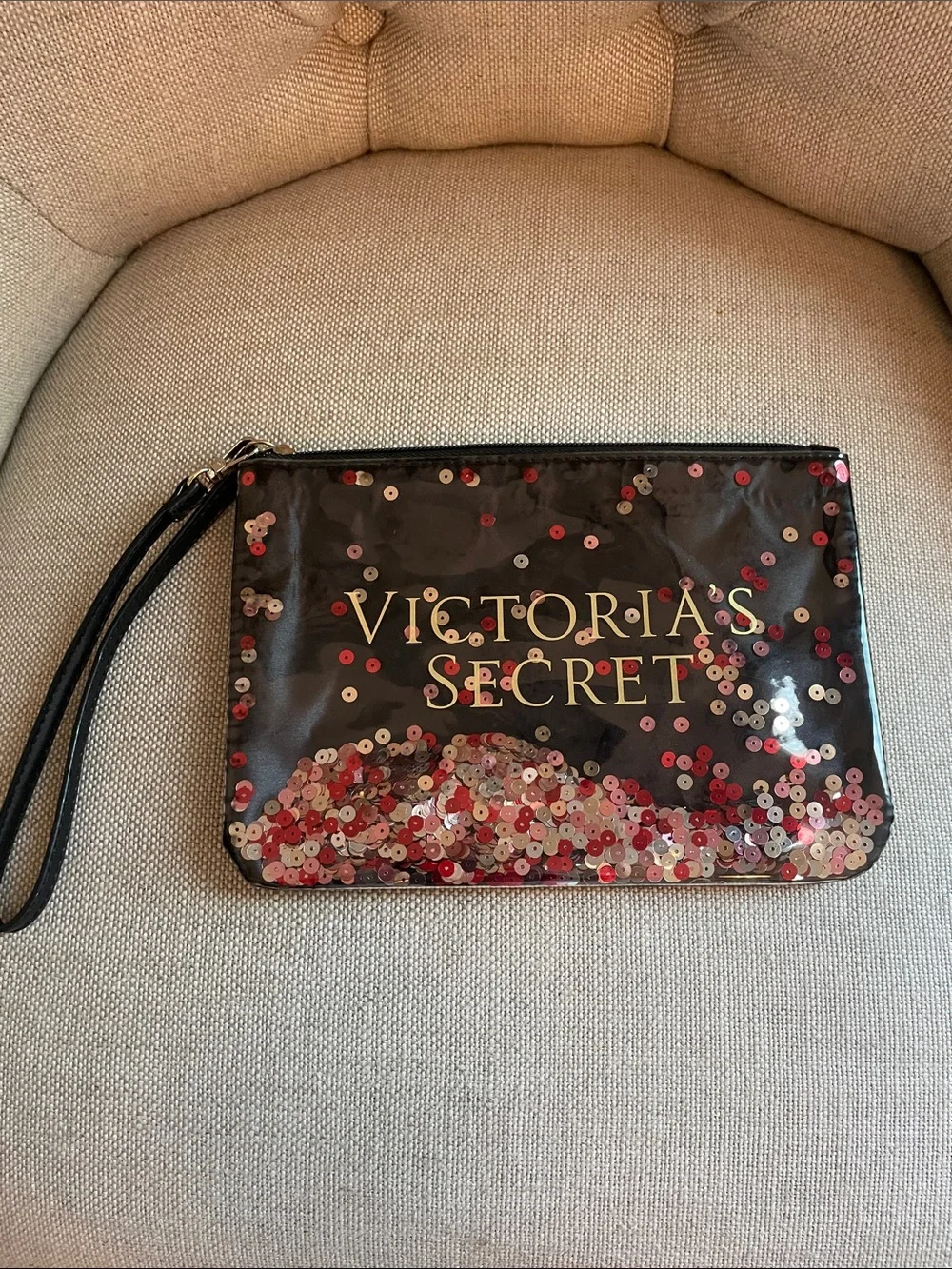 Victoria's Secret Black Wristlet with Pink & Red Sequins